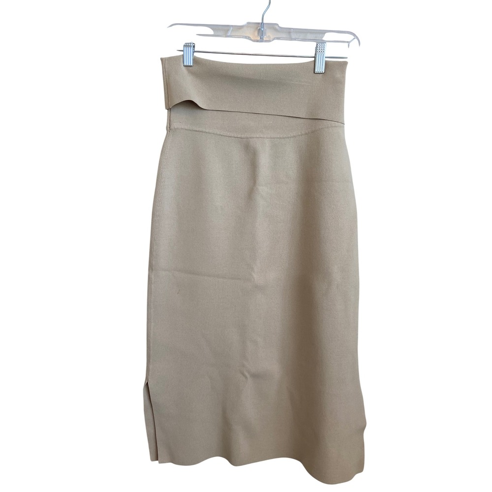 M.M.LaFleur Beige Knit Midi Skirt Foldover Waist Side Slit HL2LTE Size M